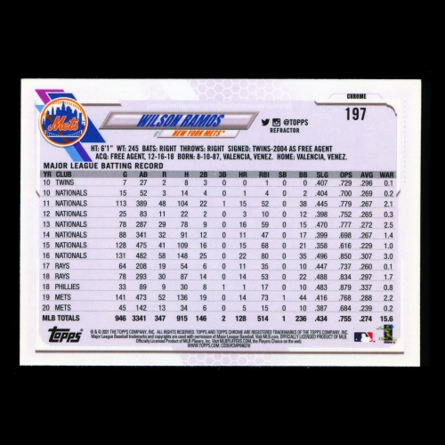 Wilson Ramos 2021 Topps Chrome Sepia Refractor Mets