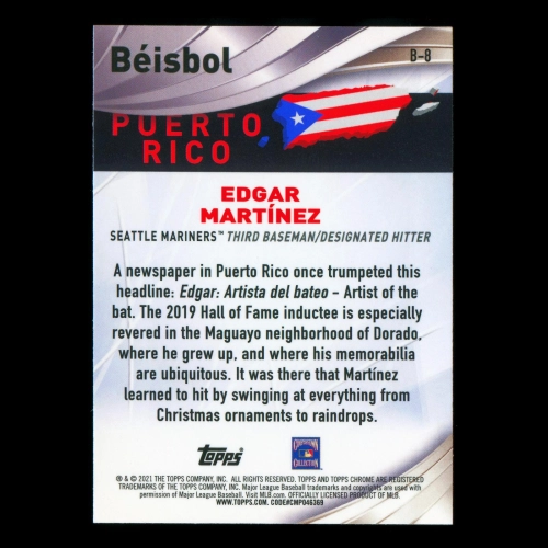 Edgar Martinez 2021 Topps Chrome Beisbo Puerto Rico Mariners