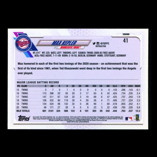 Max Kepler 2021 Topps Chrome Silver Refractor Twins