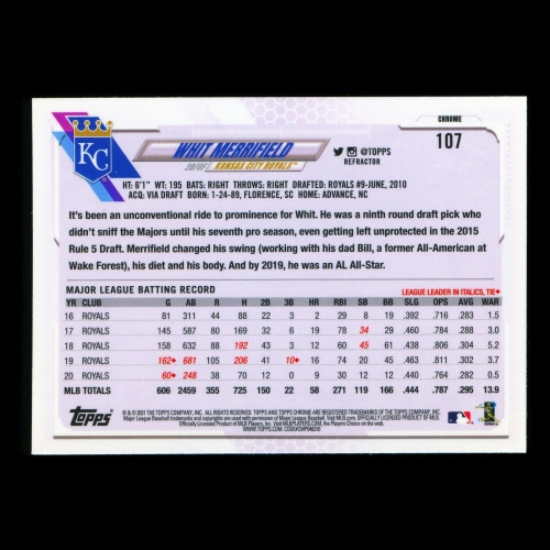 Whit Merrifield 2021 Topps Chrome Silver Refractor Royals