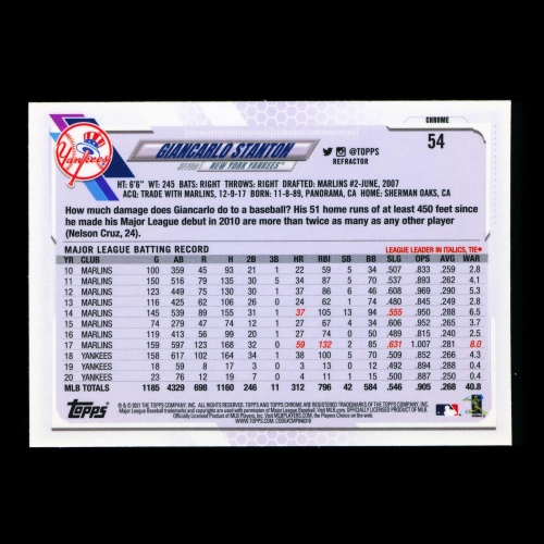 Giancarlo Stanton 2021 Topps Chrome Silver Refractor Yankees