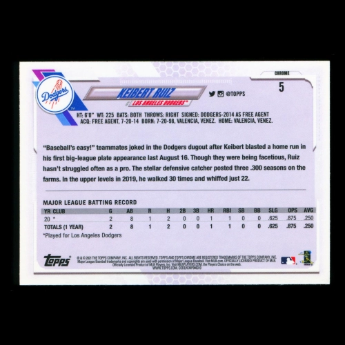 Keibert Ruiz RC 2021 Topps Chrome Rookie Dodgers
