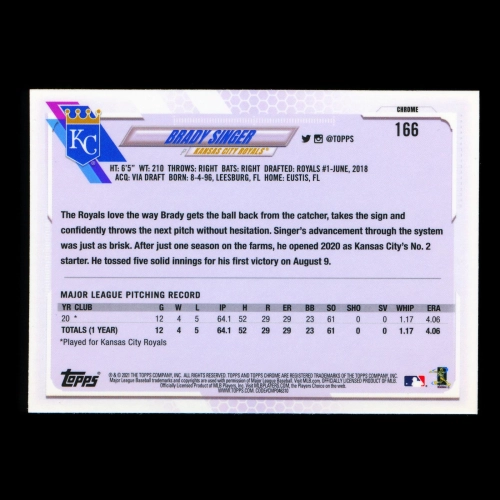 Brady Singer RC 2021 Topps Chrome Rookie Royals