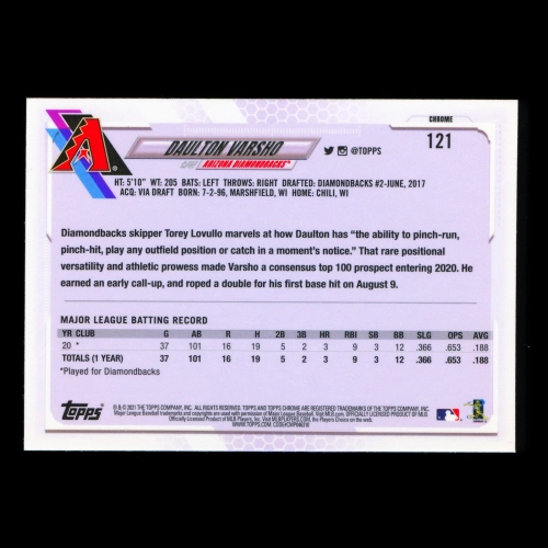 Daulton Varsho RC 2021 Topps Chrome Rookie Diamondbacks