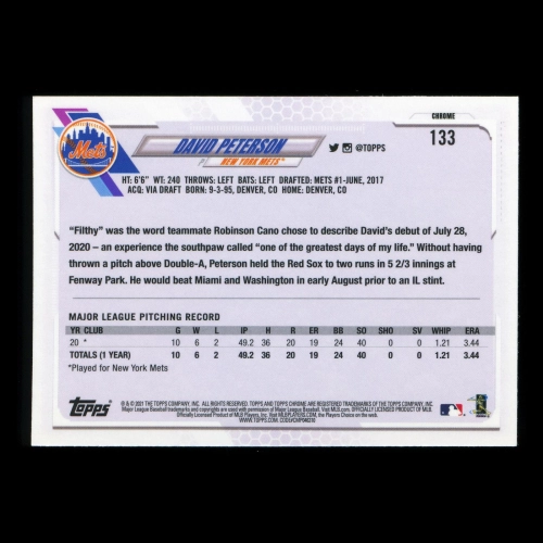 David Peterson RC 2021 Topps Chrome Rookie Mets
