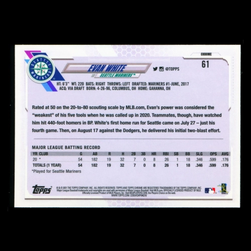 Evan White RC 2021 Topps Chrome Rookie Mariners