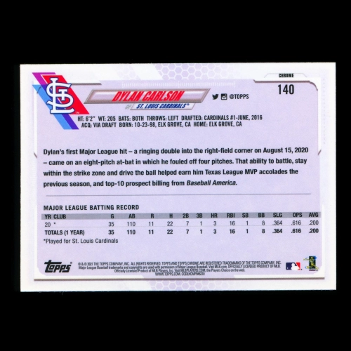 Dylan Carlson RC 2021 Topps Chrome Rookie Cardinals
