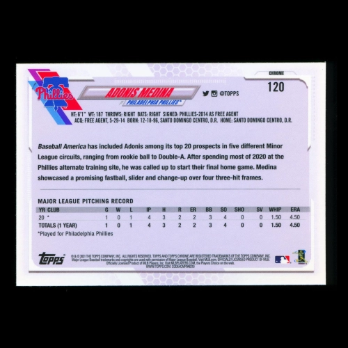 Adonis Medina RC 2021 Topps Chrome Rookie Phillies