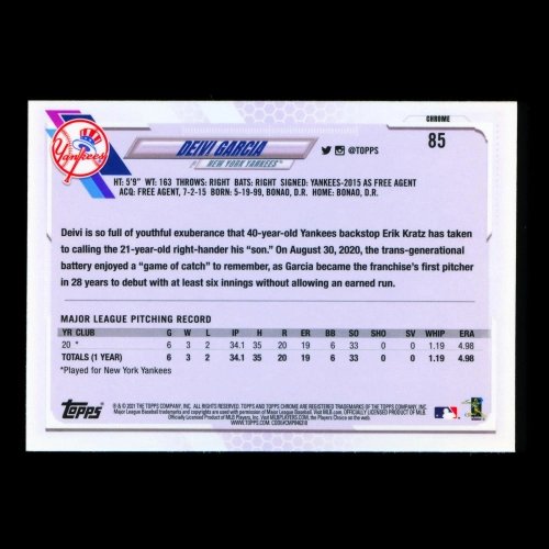 Deivi Garcia RC 2021 Topps Chrome Rookie Yankees