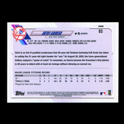 Deivi Garcia RC 2021 Topps Chrome Rookie Yankees
