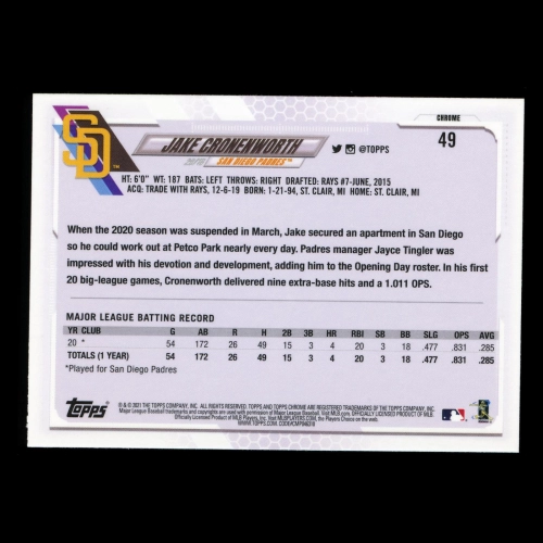 Jake Cronenworth RC 2021 Topps Chrome All-Star Rookie Padres