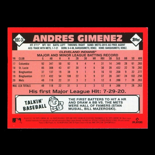 Andres Gimenez RC 2021 Topps Chrome 1986 Retro Rookie Indians