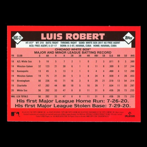Luis Robert 2021 Topps Chrome 1986 Retro White Sox