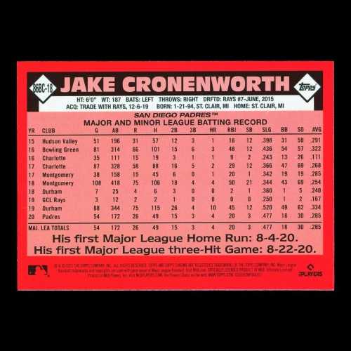 Jake Cronenworth RC 2021 Topps Chrome 1986 Retro Rookie Padres