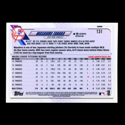 Masahiro Tanaka 2021 Topps Chrome Silver Refractor Yankees