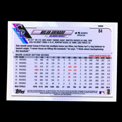 Nolan Arenado 2021 Topps Chrome Silver Refractor Rockies