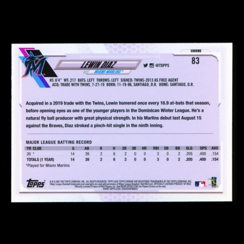 Lewin Diaz RC 2021 Topps Chrome Rookie Marlins