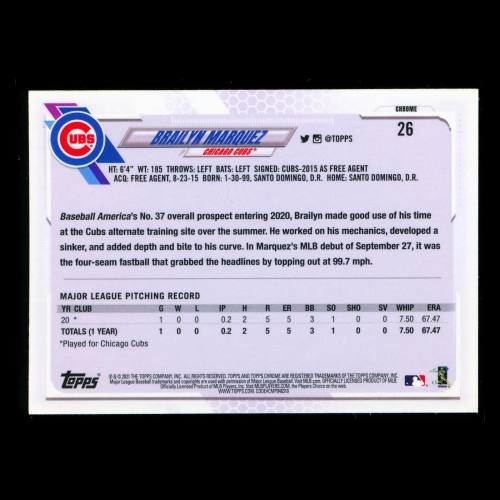 Brailyn Marquez RC 2021 Topps Chrome Rookie Cubs