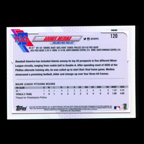 Adonis Medina RC 2021 Topps Chrome Rookie Phillies