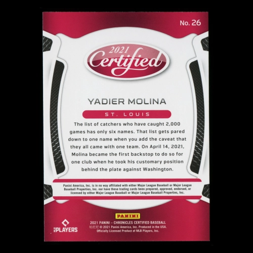 Yadier Molina 2021 Certified Cardinals