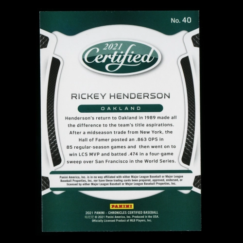 Rickey Henderson 2021 Certified Athletics