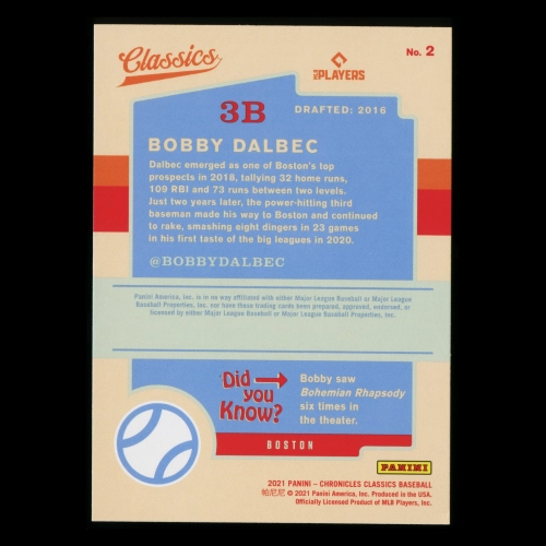 Bobby Dalbec RC 2021 Classics Rookie Red Sox