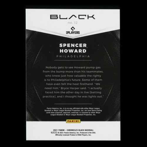 Spencer Howard RC 2021 Black Rookie Phillies