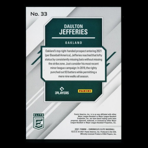 Daulton Jefferies RC 2021 Elite Rookie Athletics