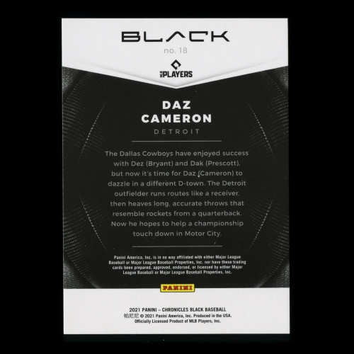 Daz Cameron RC 2021 Black Rookie Tigers