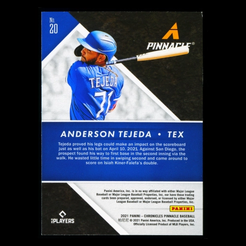 Anderson Tejeda RC 2021 Pinnacle Rookie Rangers