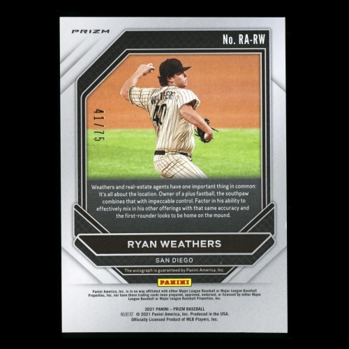 Ryan Weathers RC 2021 Prizm Red Wave Rookie Autographs Padres 41/75