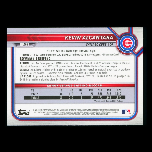 Kevin Alcantara 2022 Bowman Prospects Cubs