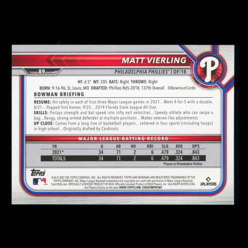 Matt Vierling RC 2022 Bowman Rookie Phillies