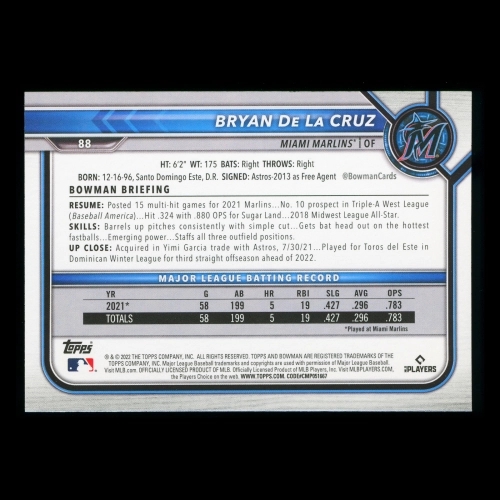 Bryan De La Cruz RC 2022 Bowman Rookie Marlins