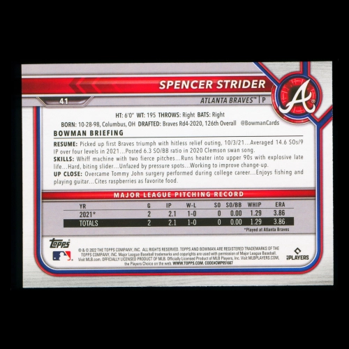 Spencer Strider RC 2022 Bowman Rookie Braves