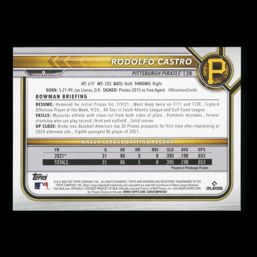 Rodolfo Castro RC 2022 Bowman Rookie Pirates