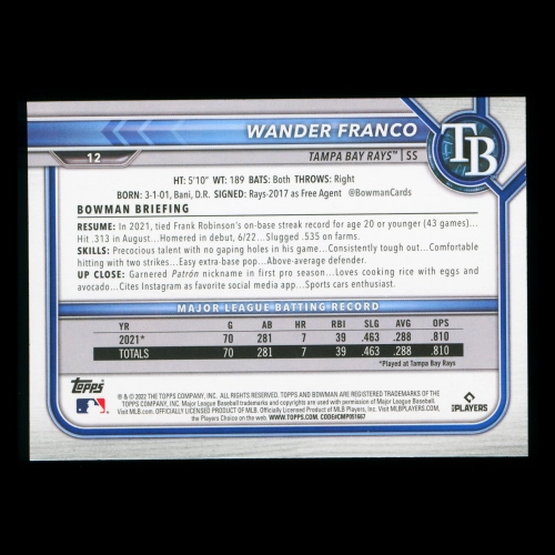 Wander Franco RC 2022 Bowman Rookie Rays
