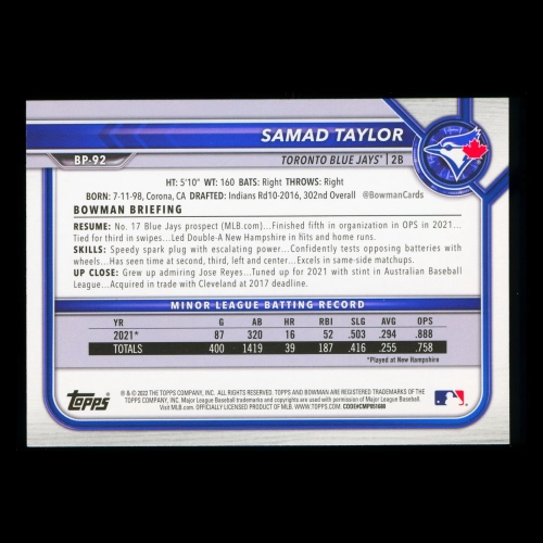 Samad Taylor 2022 Bowman 1st Prospect Blue Jays