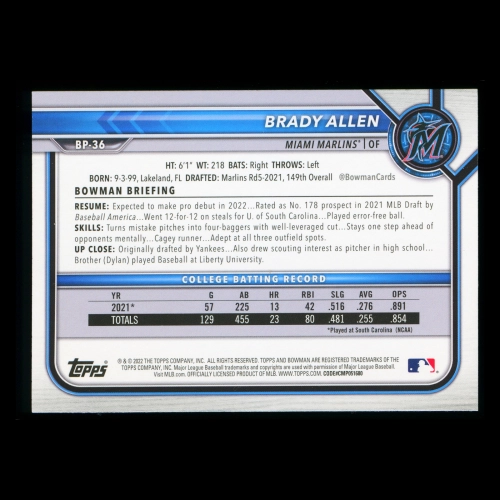 Brady Allen 2022 Bowman 1st Prospect Marlins