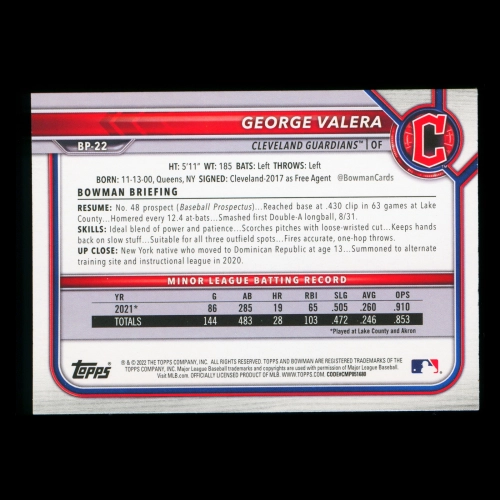 George Valera 2022 Bowman 1st Prospect Guardians