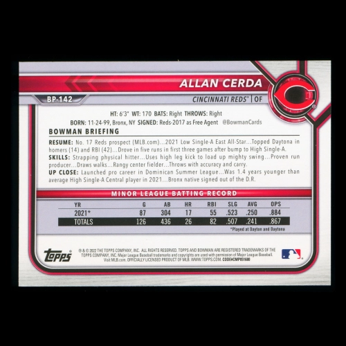 Allan Cerda 2022 Bowman 1st Prospect Reds