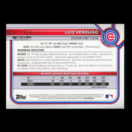 Luis Verdugo 2022 Bowman 1st Prospect Cubs