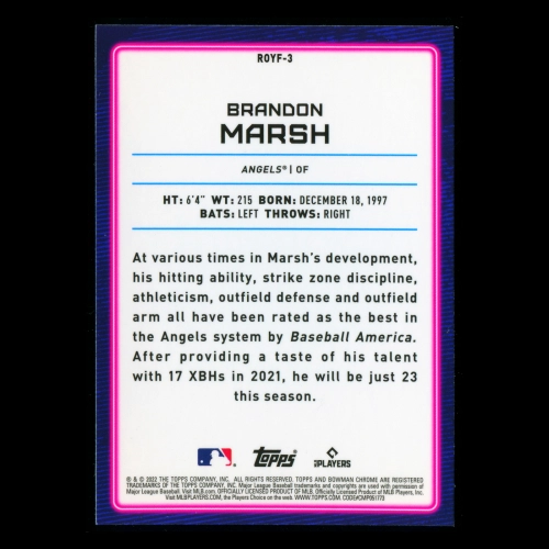 Brandon Marsh RC 2022 Bowman Chrome Rookie of the Year Favorites Angels