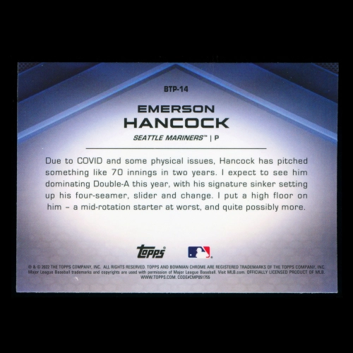 Emerson Hancock 2022 Bowman Chrome Scouts Top 100 Mariners