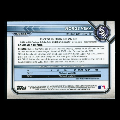 Norge Vera 2022 Bowman Chrome 1st Bowman Prospects White Sox