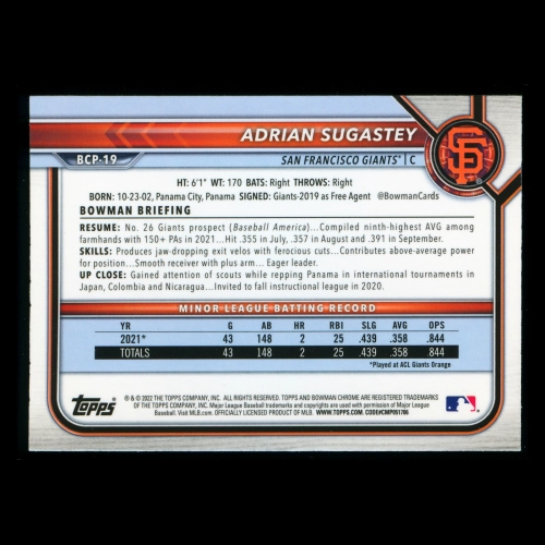 Adrian Sugastey 2022 Bowman Chrome 1st Bowman Prospects Giants