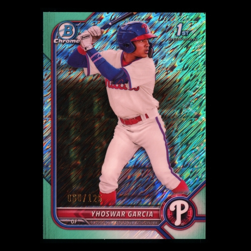 Yhoswar Garcia 2022 Bowman Chrome 1st Bowman Prospects Aqua Shimmer Refractors Phillies 60/125