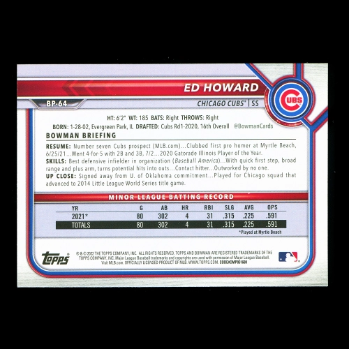 Ed Howard 2022 Bowman Prospects Cubs
