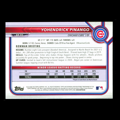 Yohendrick Pinango 2022 Bowman Prospects Cubs