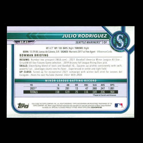 Julio Rodriguez 2022 Bowman Prospects Mariners